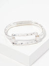 Hammered Metal Rectangle Accent Spring Hook Closure Bangle Bracelet: Worn gold