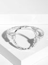 Hammered Metal Circle Accent Spring Hook Closure Bangle Bracelet: Worn silver