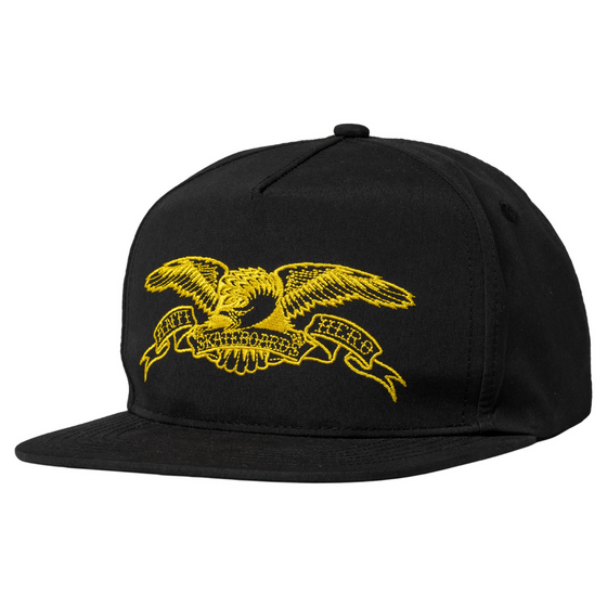 Basic Eagle Anti-Hero Snapback Hat Black/Mustard