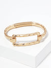 Hammered Metal Rectangle Accent Spring Hook Closure Bangle Bracelet: Worn silver