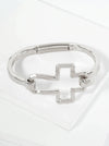 Hammered Metal Cross Hook Clasp Hinged Bracelet: Worn Gold