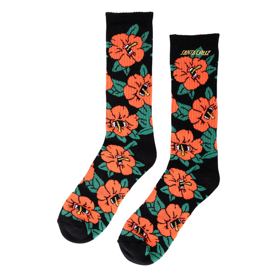 Screaming Hibiscus Santa Cruz Mid Crew Socks Red/Black