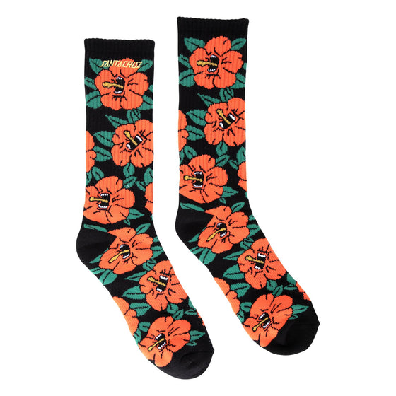 Screaming Hibiscus Santa Cruz Mid Crew Socks Red/Black