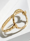 Hammered Metal Circle Accent Spring Hook Closure Bangle Bracelet: Worn silver