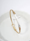 Solid Hammered Cross Bangle Cuff Bracelet: WORN GOLD