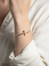 Solid Hammered Cross Bangle Cuff Bracelet: WORN GOLD
