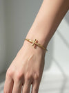 Solid Hammered Cross Bangle Cuff Bracelet: WORN GOLD