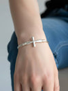 Solid Hammered Cross Bangle Cuff Bracelet: WORN GOLD