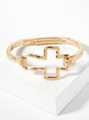 Hammered Metal Cross Hook Clasp Hinged Bracelet: Worn Silver