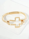 Hammered Metal Cross Hook Clasp Hinged Bracelet: Worn Gold