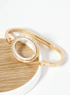 Hammered Metal Dual-Tone Circle Hook-Clasp Bracelet: Worn Gold-Worn Silver