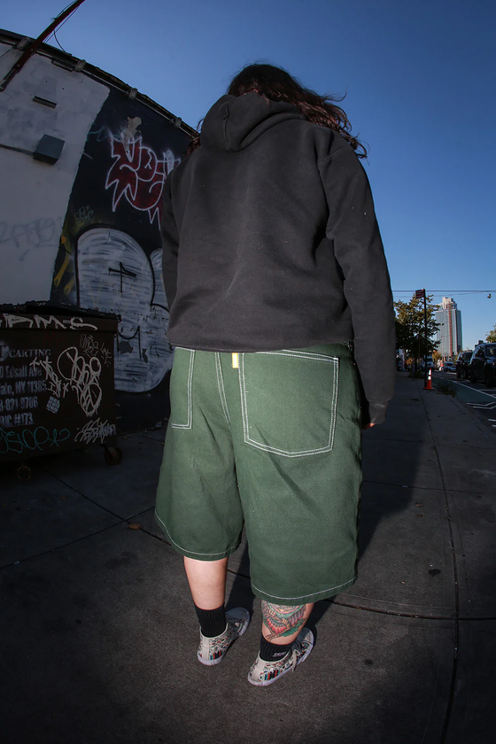 Plaza Denim Hunter Green Contrast Stitch Theories Shorts