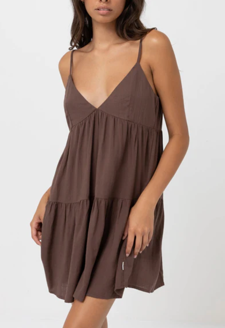 Classic Tiered Mini Dress Chocolate