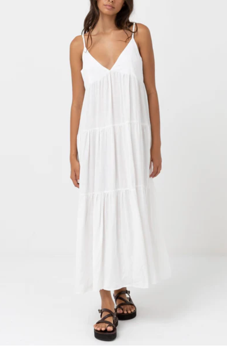 Classic Tiered Midi Dress White