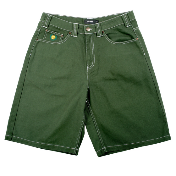 Plaza Denim Hunter Green Contrast Stitch Theories Shorts