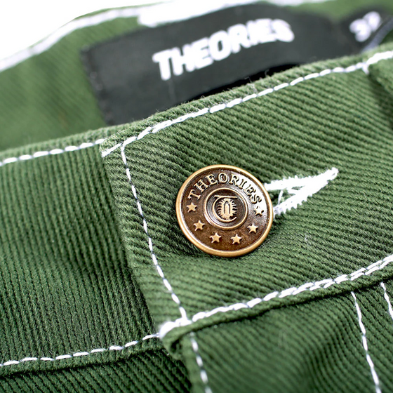 Plaza Denim Hunter Green Contrast Stitch Theories Shorts