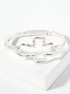 Hammered Metal Cross Hook Clasp Hinged Bracelet: Worn Silver