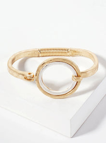  Hammered Metal Dual-Tone Circle Hook-Clasp Bracelet: Worn Gold-Worn Silver