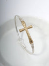 Solid Hammered Cross Bangle Cuff Bracelet: WORN SILVER
