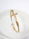 Solid Hammered Cross Bangle Cuff Bracelet: WORN GOLD
