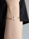 Solid Hammered Cross Bangle Cuff Bracelet: WORN GOLD