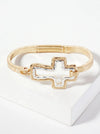 Hammered Metal Dual-Tone Cross Hook-Clasp Bracelet: Worn Silver-Worn Gold