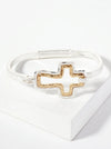 Hammered Metal Dual-Tone Cross Hook-Clasp Bracelet: Worn Silver-Worn Gold