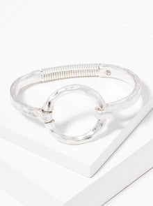  Hammered Metal Round Hook Clasp Hinged Bracelet: Worn Silver