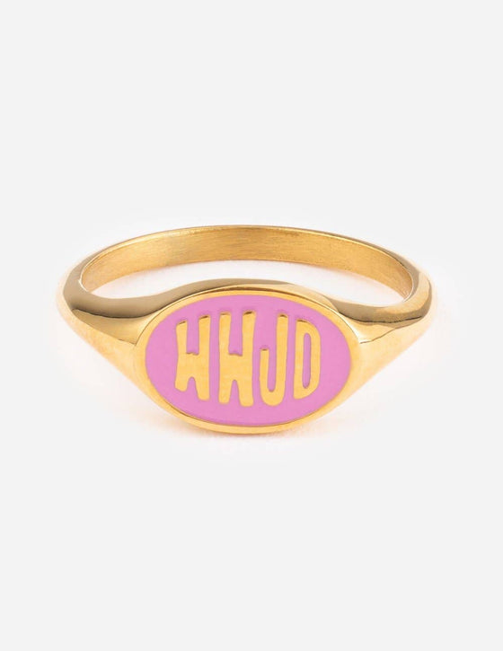 Pink Enamel WWJD Ring: 9