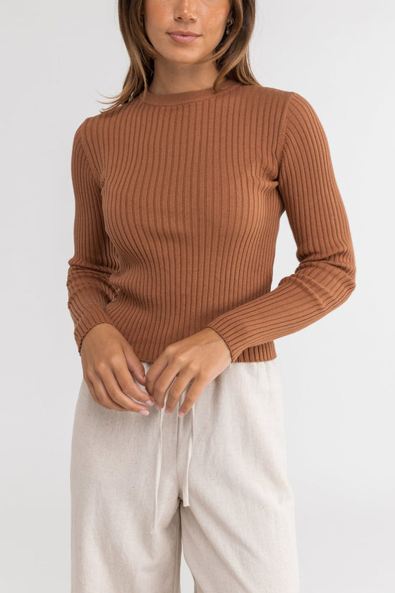 Classic Knit Long Sleeve Top Cinnamon